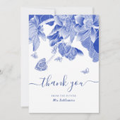 Blue & White Butterfly Blume Brautparty Dankeskarte (Vorderseite)