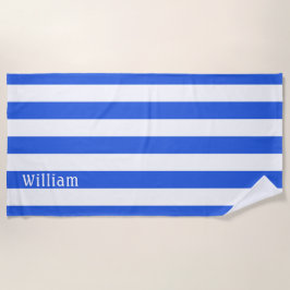 Blue White | Cabana Streifen Personalisiert Strandtuch