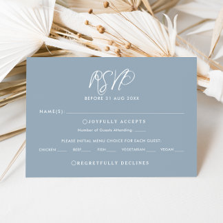 Blue & White Calligraphy UAWG Wedding Repcard Einladung
