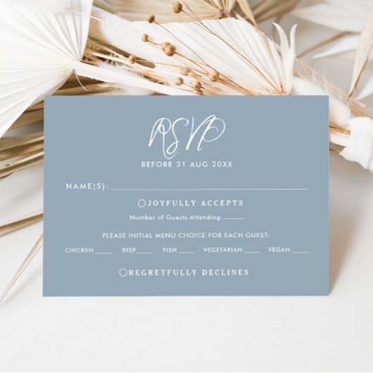 Blue & White Calligraphy UAWG Wedding Repcard Einladung