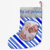 Blue White Candy Cane Patterns Weihnachts Foto Spa Kleiner Weihnachtsstrumpf (Rückseite)