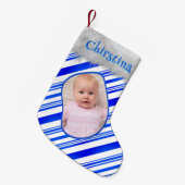 Blue White Candy Cane Patterns Weihnachts Foto Spa Kleiner Weihnachtsstrumpf (Vorderansicht (hängend))