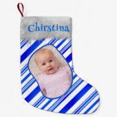 Blue White Candy Cane Patterns Weihnachts Foto Spa Kleiner Weihnachtsstrumpf (Vorderseite)