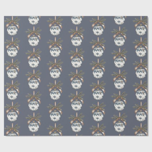 Blue White Champagne Gold Ornaments Christmas Geschenkpapier (Flach)