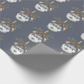 Blue White Champagne Gold Ornaments Christmas Geschenkpapier (Ecke)