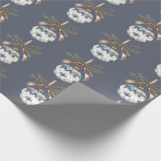 Blue White Champagne Gold Ornaments Christmas Geschenkpapier (Ecke)