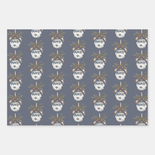 Blue White Champagne Gold Ornaments Christmas Geschenkpapier Set (Vorderseite)