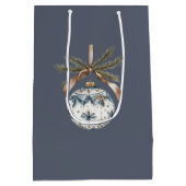 Blue White Champagne Gold Ornaments Christmas Mittlere Geschenktüte (Rückseite)