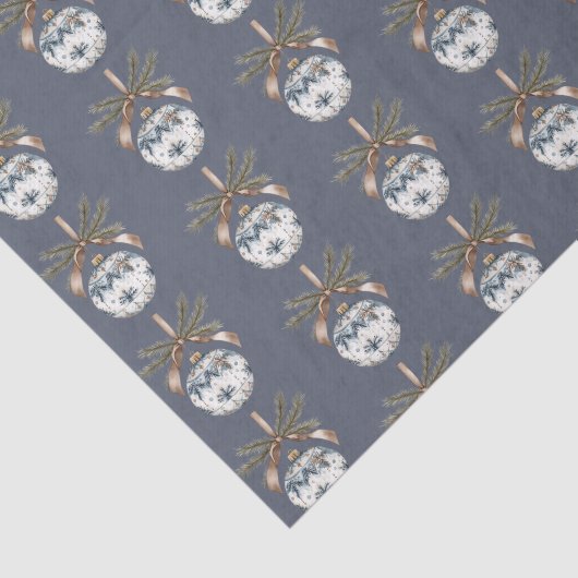 Blue White Champagne Gold Ornaments Christmas Seidenpapier (Ausschnitt)