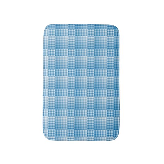 Blue White Checker Abstract Pattern Badematte (Vorderseite Vertikal)