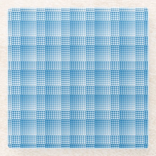 Blue White Checker Abstract Pattern Glasuntersetzer (Vorderseite)