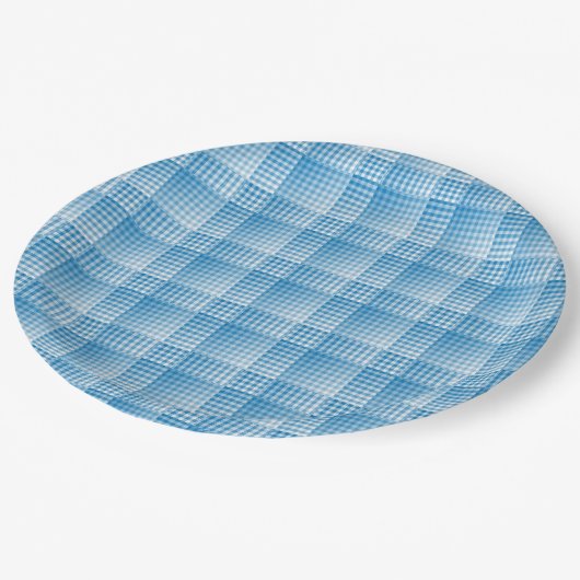 Blue White Checker Abstract Pattern Pappteller (Schrägansicht)