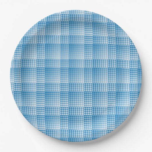 Blue White Checker Abstract Pattern Pappteller (Vorderseite)