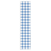 Blue White Checker Diamond Pattern Kurzer Tischläufer (Vorderseite)