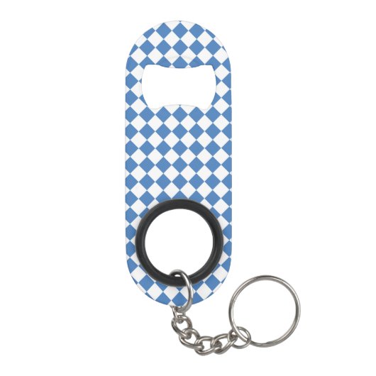 Blue White Checker Diamond Pattern Mini Flaschenöffner (Rückseite)