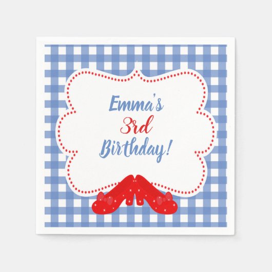 Blue & White Checkered Gingham Red Shoes OZ Party Serviette (Vorderseite)