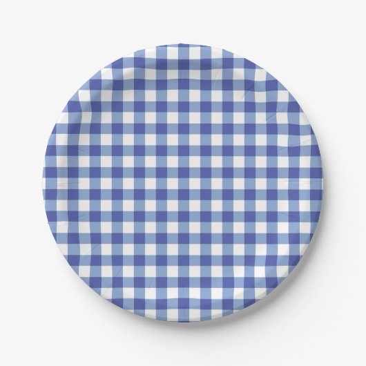 Blue & White Checkered Gingham Squares OZ Party Pappteller (Vorderseite)