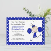 Blue & White Cheerleader Cheerleader Erreger zum G Einladung (Stehend Vorderseite)