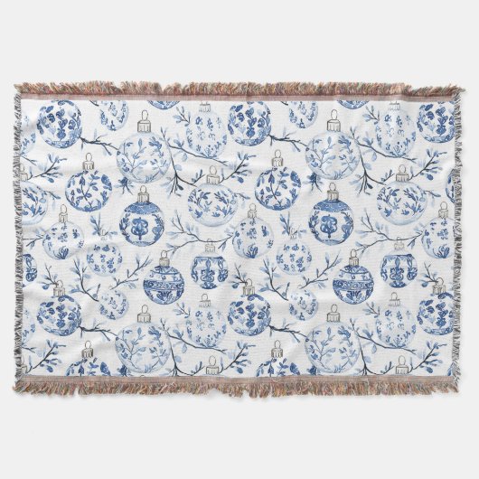 Blue White Chic Blues Weihnachtsschmuck Decke (Vorderseite)