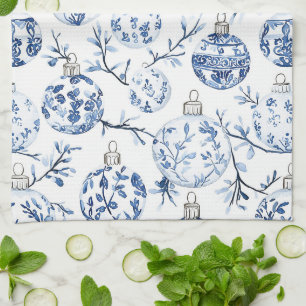 Blue White Chic Blues Weihnachtsschmuck Geschirrtuch