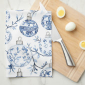 Blue White Chic Blues Weihnachtsschmuck Geschirrtuch (Viertel Falte)