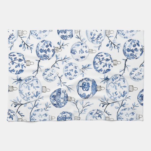 Blue White Chic Blues Weihnachtsschmuck Geschirrtuch (Horizontal)