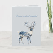 Blue White Chic Deer Birthday Karte (Vorderseite)
