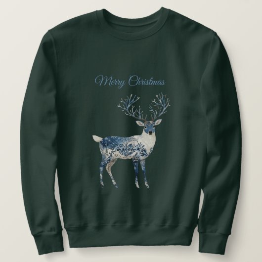 Blue White Chic Deer Sweatshirt (Design vorne)