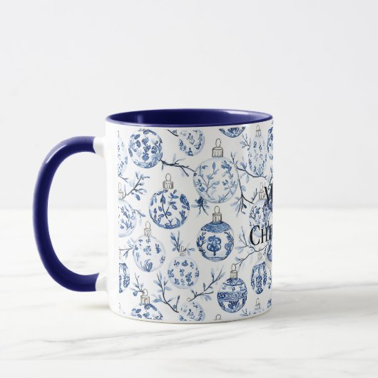 Blue White Chic Weihnachten Weihnachten und Orname Tasse (Links)