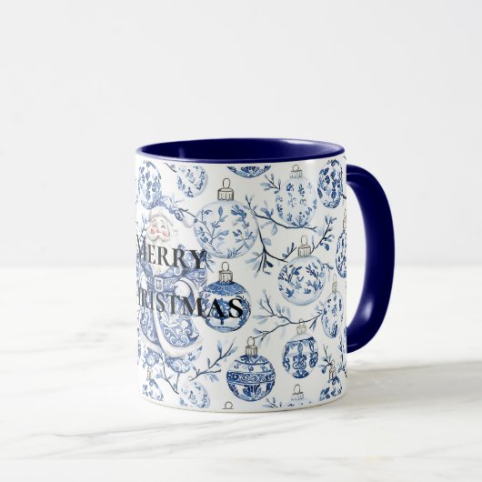 Blue White Chic Weihnachten Weihnachten und Orname Tasse (VorderseiteRechts)