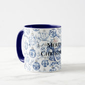Blue White Chic Weihnachten Weihnachten und Orname Tasse (Vorderseite Links)