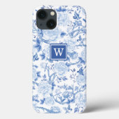 Blue White Chinoiserie Bird Peony Garden Monogram Case-Mate iPhone Hülle (Rückseite)