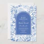 Blue White Chinoiserie Birds Blume Babydusche Einladung (Vorderseite)