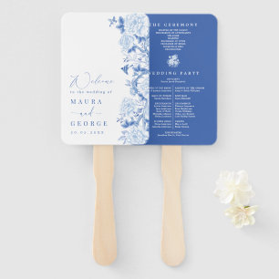 Blue White Chinoiserie Birds Peony Wedding Program Fächer