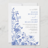 Blue White Chinoiserie Blumenstrauß Porzellan Einladung (Vorderseite)