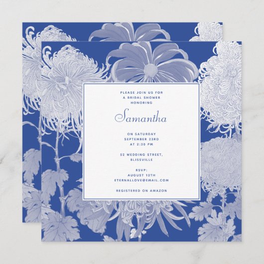 Blue White Chinoiserie Brautparty Einladung (Vorne/Hinten)