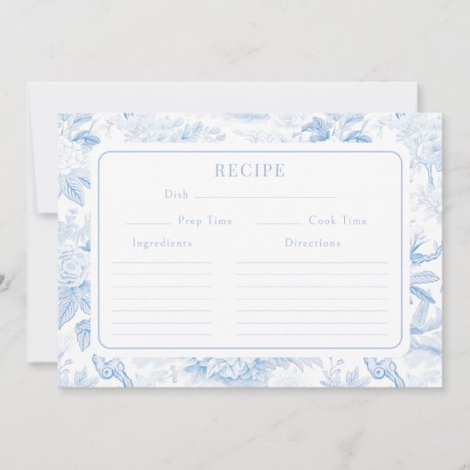Blue White Chinoiserie Brautparty Rezept Karte (Vorderseite)