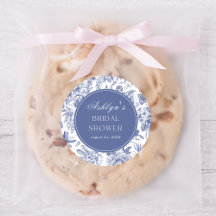 Blue White Chinoiserie Brautparty Round Sticker