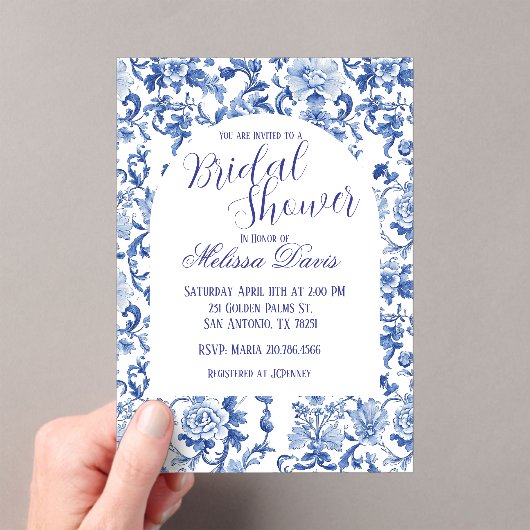 Blue & White Chinoiserie Bridal Shower Invitation Acryleinladungen (Insitu (Handheld))