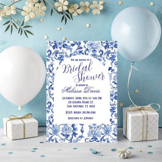 Blue & White Chinoiserie Bridal Shower Invitation Einladung