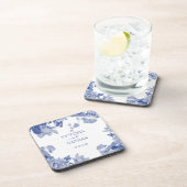 Blue White Chinoiserie Chic Blumenzange Getränkeuntersetzer (Rechte Seite)