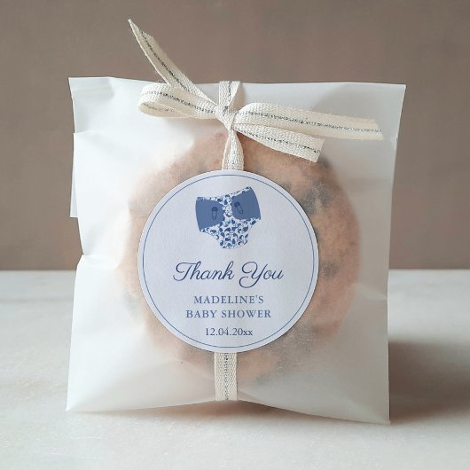 Blue White Chinoiserie Diaper Baby Dusche Gefallen Runder Aufkleber