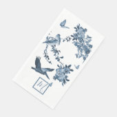 Blue White Chinoiserie Floral Elegantes Monogramm Serviette (Ecke)
