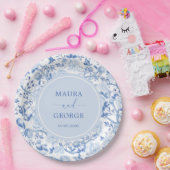 Blue White Chinoiserie Floral Wedding Monogram Pappteller (Party)