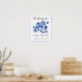 Blue White Chinoiserie Floral Welcome Baby Dusche Poster (Küche)