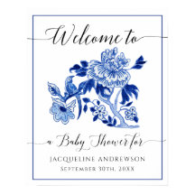 Blue White Chinoiserie Floral Welcome Baby Dusche