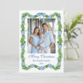 Blue & White Chinoiserie Garland Grandmillenial Feiertagskarte (Stehend Vorderseite)