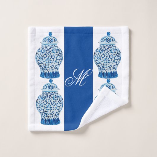 Blue White Chinoiserie Ginger Jars Jars Badhandtuch Set (Waschlappen)