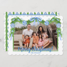 Blue & White Chinoiserie Grüne, Grandmillenial Feiertagskarte