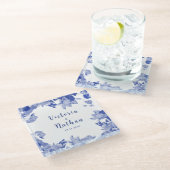 Blue & White Chinoiserie Lotus Glasuntersetzer (Schrägansicht)